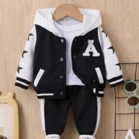 Baby Boy Letter Graphic Varsity Jacket and Pants Set