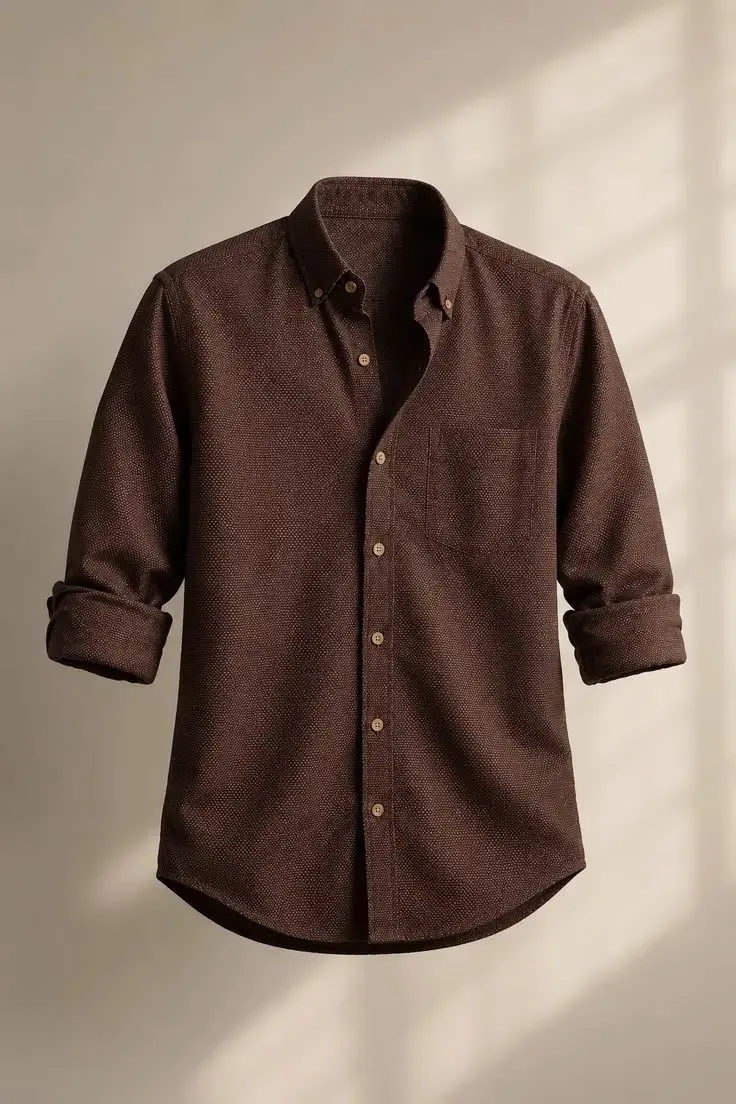 Brown Melange Brushed Twill Shirt