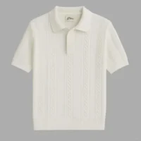 White Cable-Knit Polo Shirt
