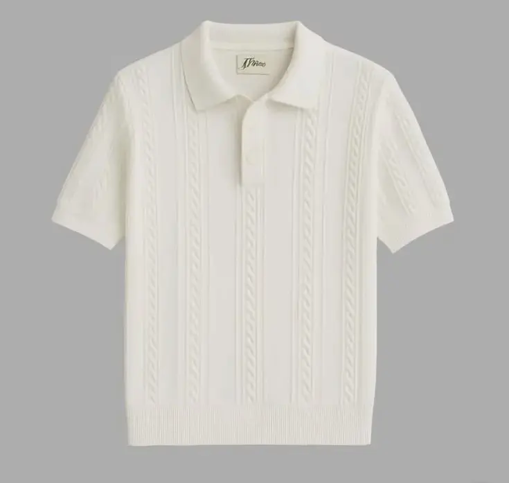 White Cable-Knit Polo Shirt