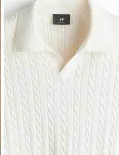 White Cable-Knit Polo Shirt