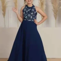 Girls Embroidered Georgette Fit & Flare Maxi Dress