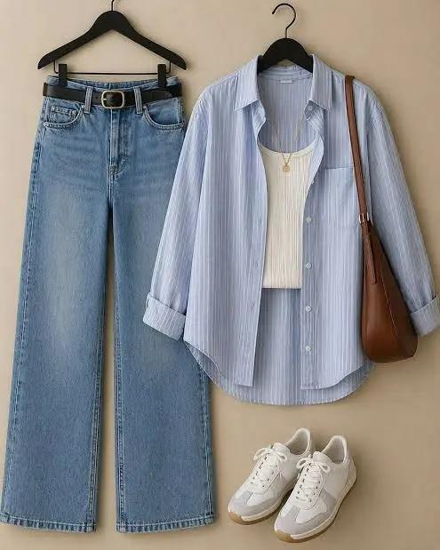 Combination of 3 - Shirt, Wide Jeans, Ribbed Tank