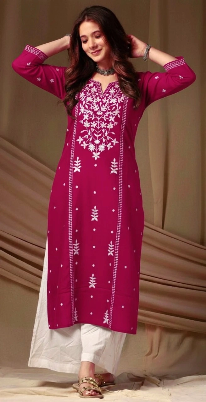 Embroidered Viscose Rayon Straight Kurta for Women1