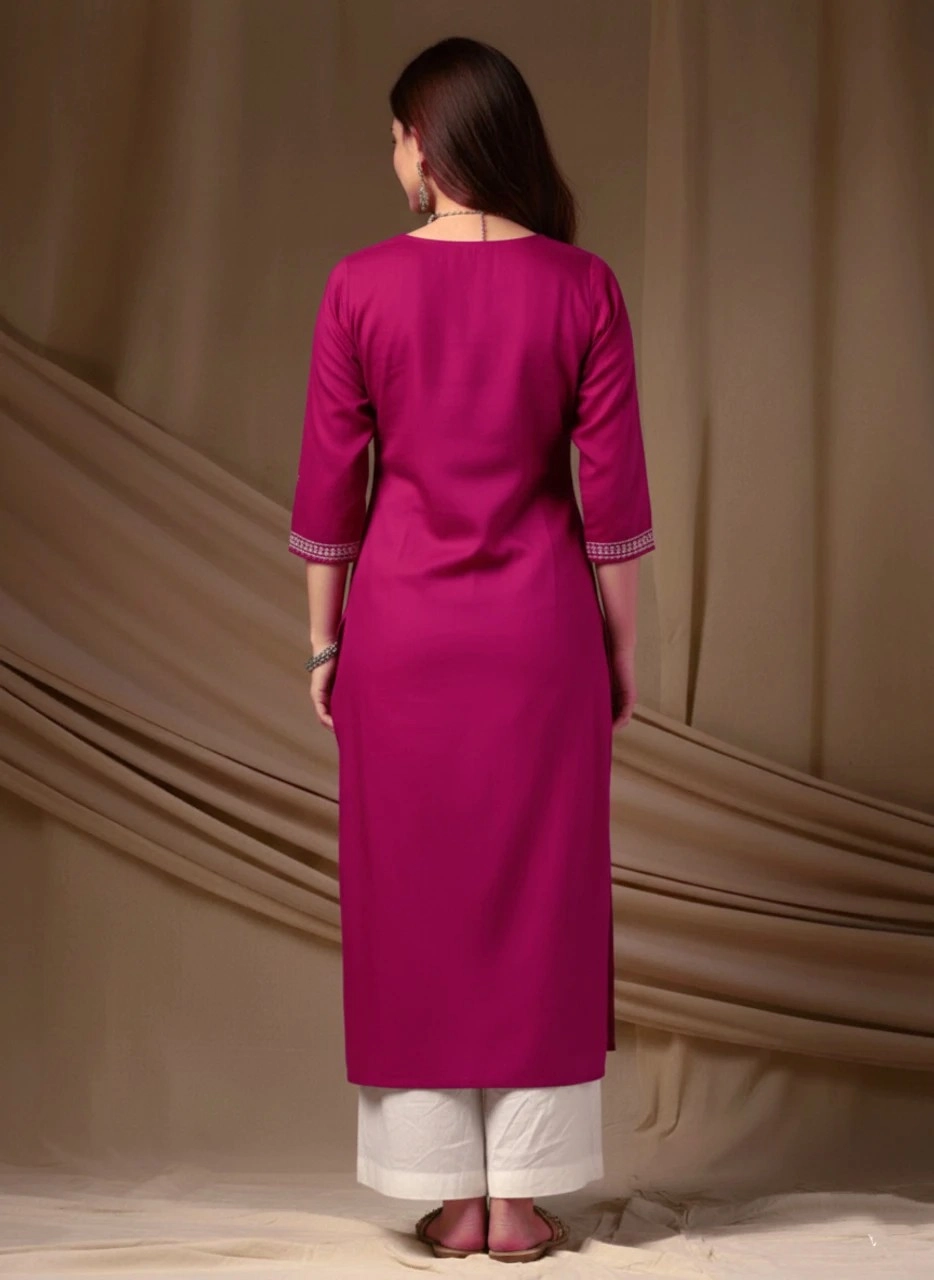 Embroidered Viscose Rayon Straight Kurta for Women2