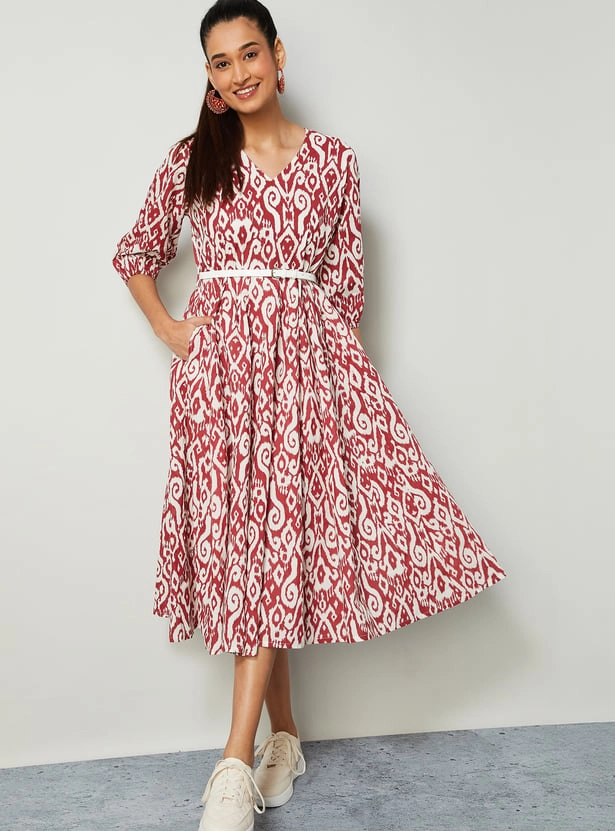 Ikat Print A-line Midi Dress1