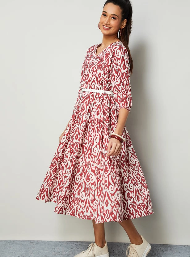 Ikat Print A-line Midi Dress1