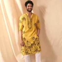 MUSTARD PARROT CHANDERI KURTA PAJAMA SET