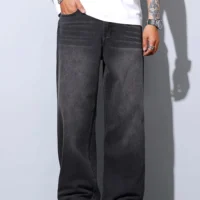 Men Loose Fit Mid Rise Dark Grey Jeans