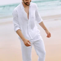 Zara linen shirt and matching white pants